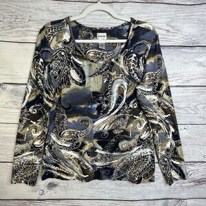 Chico's Top Size Large Paisley Print Stretch Boho Resort Holiday Vacation